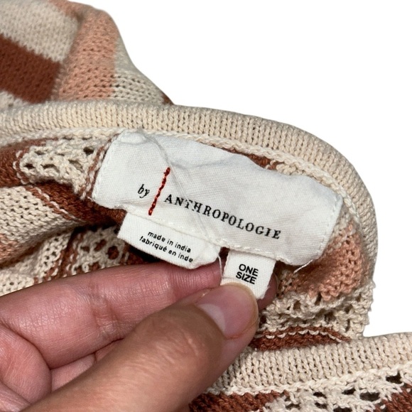 Anthropologie Brown Tan Striped Side Tie Cotton Poncho Top Womens OS - Picture 5 of 8